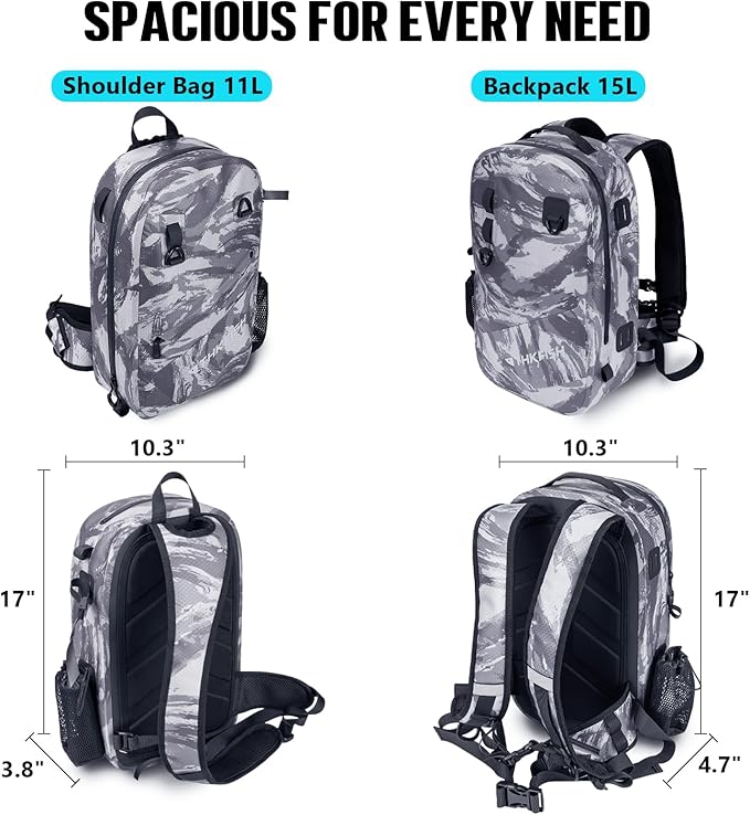 THKFISH IPX8 Waterproof Fishing Backpack with Rod Holder, Lightweight Fishing Sling Bag, Move Freely Fish Gifts for Men