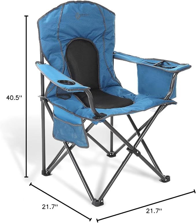 Arrowhead Outdoor Portable Folding Camping Quad Chair w/ 4-Can Cooler, Cup-Holder, Heavy-Duty Carrying Bag w/Easy Carry Shoulder Strap, Padded Armrests, Supports up to 330lbs, USA-Based Support