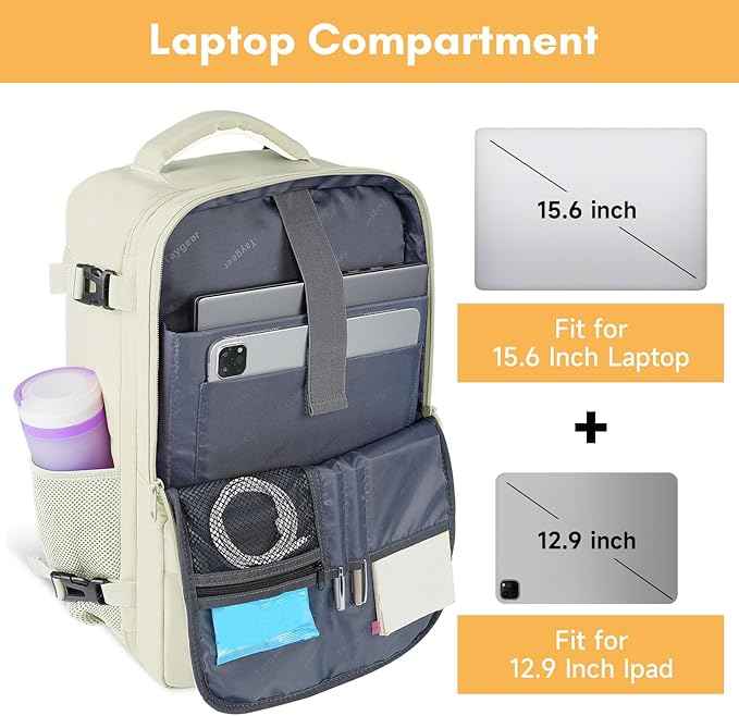 Taygeer Travel Backpack for Women, Carry On Backpack with Shoe Pouch, TSA 15.6" Laptop Back Pack Flight Approved, College Gym Bag Casual Daypack for Weekender Business Hiking,Beige