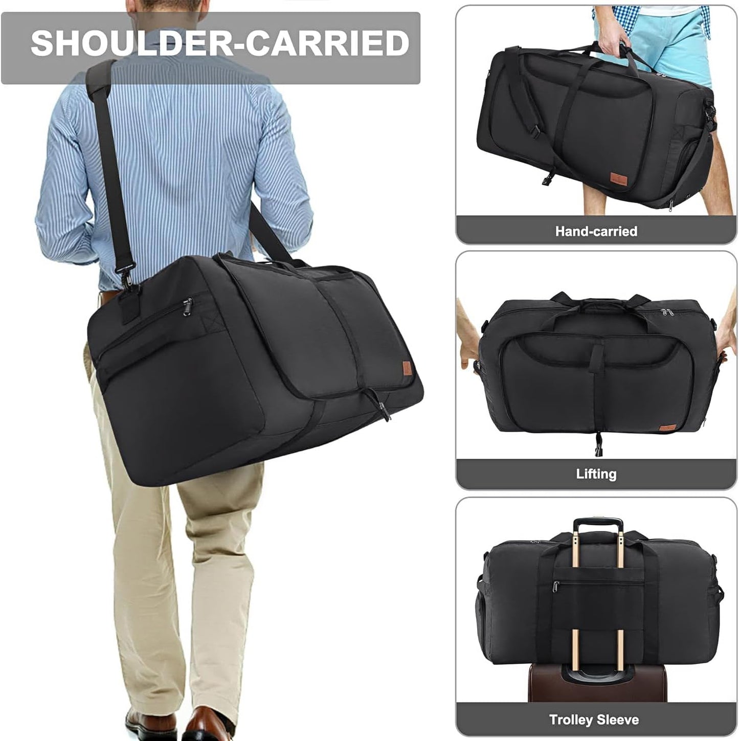 100L Duffle Bag for Travel, Extra Large Foldable Waterproof Travel Duffel Bags Weekender Overnight Bag for Men and Women with Shoe Compartment - Roamly