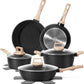 12 Pcs Pots and Pans Set, Nonstick Cookware Sets Black Granite Induction Cookware, Non-toxic Healthy Non Stick Kitchen Cooking Set with Frying Pans Set, Saucepans,Steamer (PFAS, PFOA, PFOS Free)