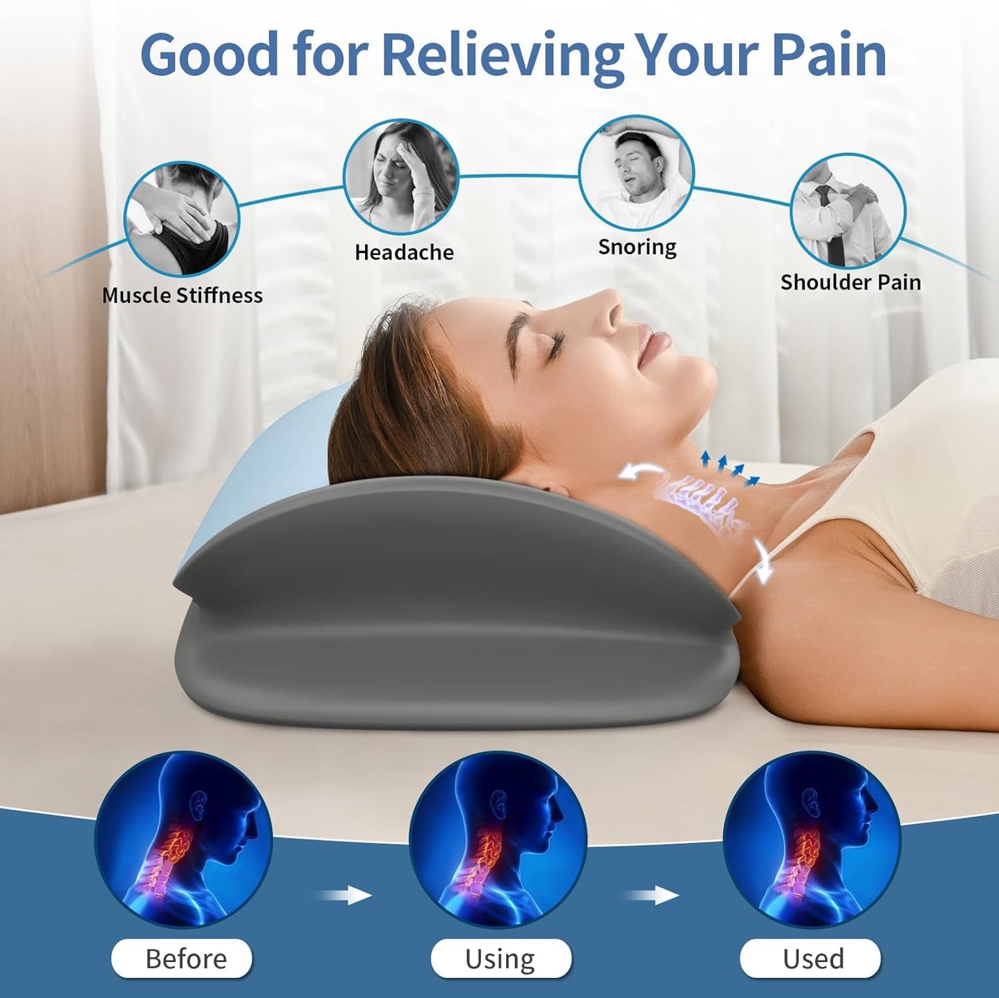 Cervical Neck Pillow for Pain Relief - Ergonomic Memory Foam Contour Pillows for Side, Back & Stomach Sleepers, Cervical Pillow for Neck Support Sleeping with Breathable Cover