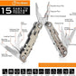 15-in-1 Multitool Pocket Knife, Multipurpose Stainless Steel All In One Tool for Camping Hiking Survival Travel Home - Portable Heavy Duty Folding Utility Multi Tool with Self-Locking