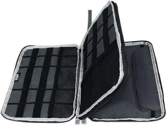 BUBM Double Layer Electronics Organizer/Travel Gadget Bag for Cables, Memory Cards, Flash Hard Drive and More, Fit for iPad or Tablet(up to 9.7")-Large, Blue