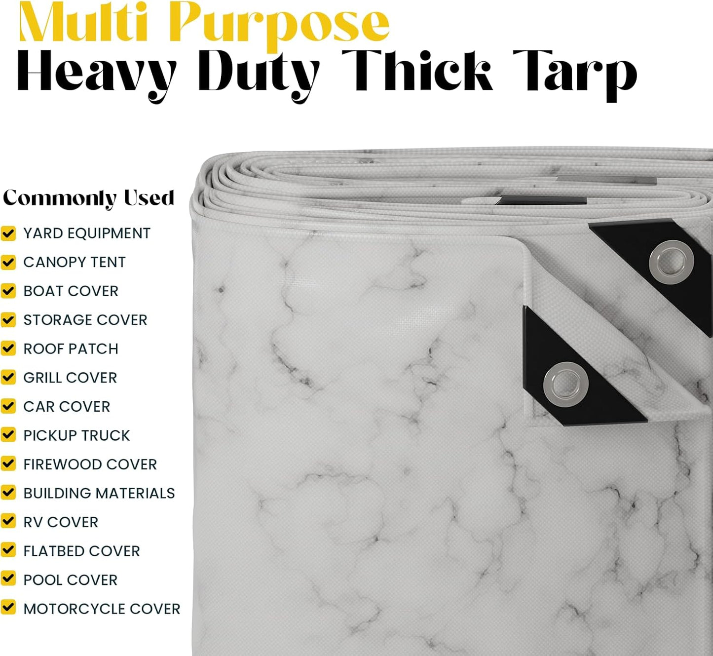 Core Tarps Extreme Heavy Duty 20 Mil Tarp Cover, Waterproof, UV Resistant, Rip and Tear Proof, Poly Tarpaulin with Reinforced Edges for Roof, Camping, Patio, Pool, Boat (Marble/White 12′ X 16′)