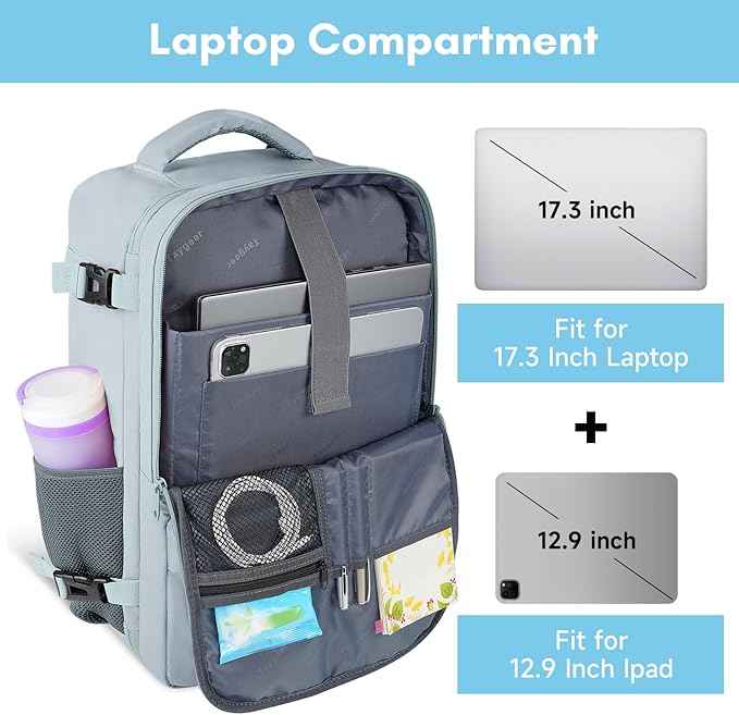 Taygeer Carry On Backpack, 40l Travel Backpack for Women Airline Approved, Cute Underseat Personal Item Travel Bag With Shoe Compartment, Casual Daypack Gifts for Friend Hiking Outdoor Weekend,Blue