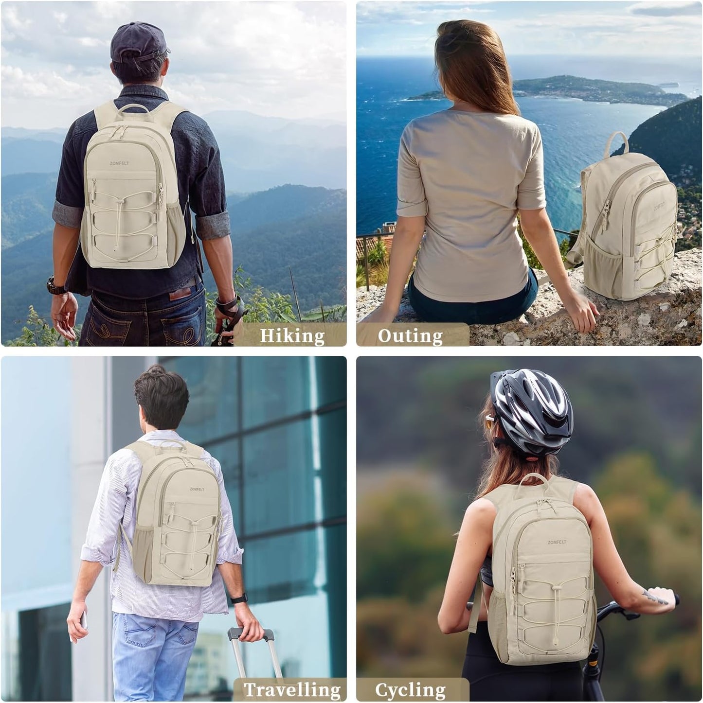 ZOMFELT Hiking Backpack for Women Men, 20L Lightweight Packable Backpacks for Trip, Water Resistant Small Travel Backpack, Foldable daypack for Hiking, Walking, Cycling, Camping, Beige - Roamly