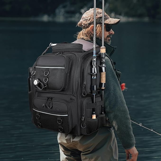 WANOON Fishing Backpack, fishing bag with Rod Holders. Large Ttackle Backpack Strong Materials
