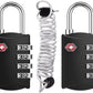 ZHEGE Travel Locks 2 Pack, TSA Locks for Luggage with Flexible Cable (30 Inch) for Gym, Suitcase, Backpack, Baggage, Easy Read Dial with Alloy Body (2 Pack, Black)