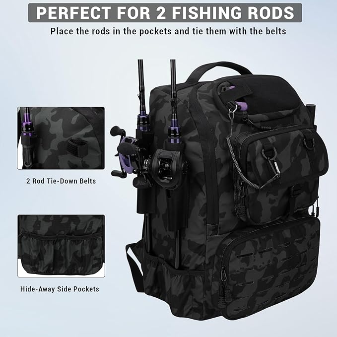 Fishing Backpack with Rod Holders,40L Large Water-resistant Fishing Tackle Bag with Cooler,Tackle Box Backpack