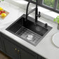 Black Kitchen Sink Drop-In 22 x 18 inch, SINKVINE PVD Nano Stainless Steel Bar Sink Outdoor, Top Mount Deep Single Bowl RV Laundry Basin, w/Drain Strainer, Bottom Grid, Roll-up Drying Unit, Dark Gray