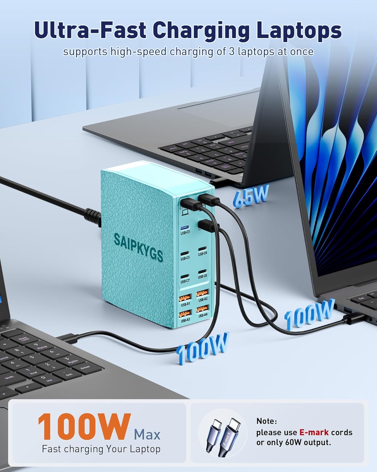 Charging Station (600W),12-Port USB C Charger Block with Dual 100W PD USB-C Fast Charging Station Hub for MacBook Pro/Air/All iPad Phone 17/16 15/14/13/Pro Max/Samsung Galaxy Note(Green) - Roamly