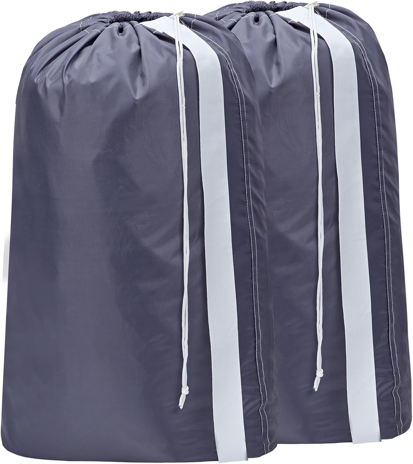 HOMEST 2 Pack XL Nylon Laundry Bag with Strap, Large Dirty Garments Organizer, Easy Fit a Hamper or Clothing Basket, Can Carry Up to 4 Loads of Clothes, Grey