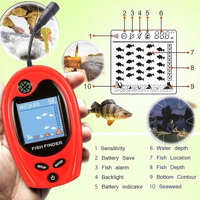 LUCKY Sonar Portable Fish Finder Transducer Wired Water Depth Finders Boat Kayak Transducer Fish Finder Handheld Fishing Gifts for Men