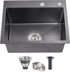 POPFLY 20 Inch Kitchen Sink, 18 Gauge 304 Stainless Steel Single Bowl Drop In Black Bar Deep Small Sink, Modern Top mount Kitchen Prep Sink with Drain Strainer