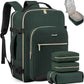 LOVEVOOK Travel Backpack for Women & Men 50L,Airline Approved Carry On Backpack Travel Essentials,TSA Carry on Luggage,Waterproof Personal Item Travel Bag Suitcase,3 Packing Cubes,Dark green-Black-1