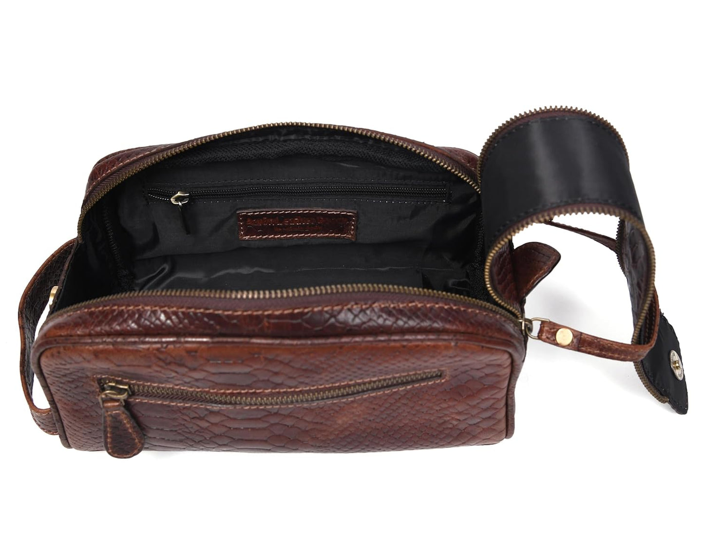 10" Premium Leather Toiletry Travel Pouch With Waterproof Lining | King-Size Handcrafted Vintage Dopp - Kit Gift for Father's Day By Aaron Leather Goods - Roamly