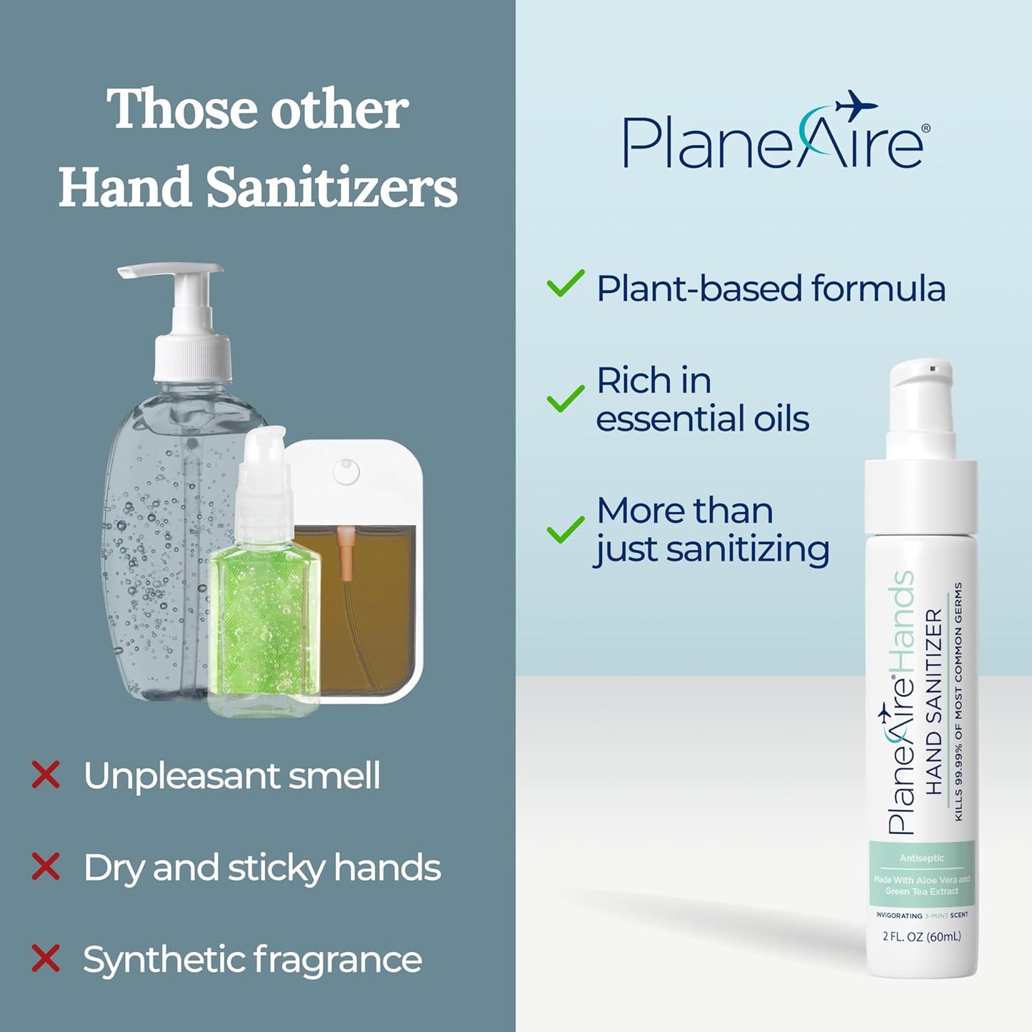 3-Mint Gel Hand Sanitizer | Soothing, Moisturizing, Hydrating | Travel Size | With Aloe Vera & Green Tea Extract | Mint Oil Blend with Peppermint Essential Oil | For Cars, Backpacks, Travel | 3-pack