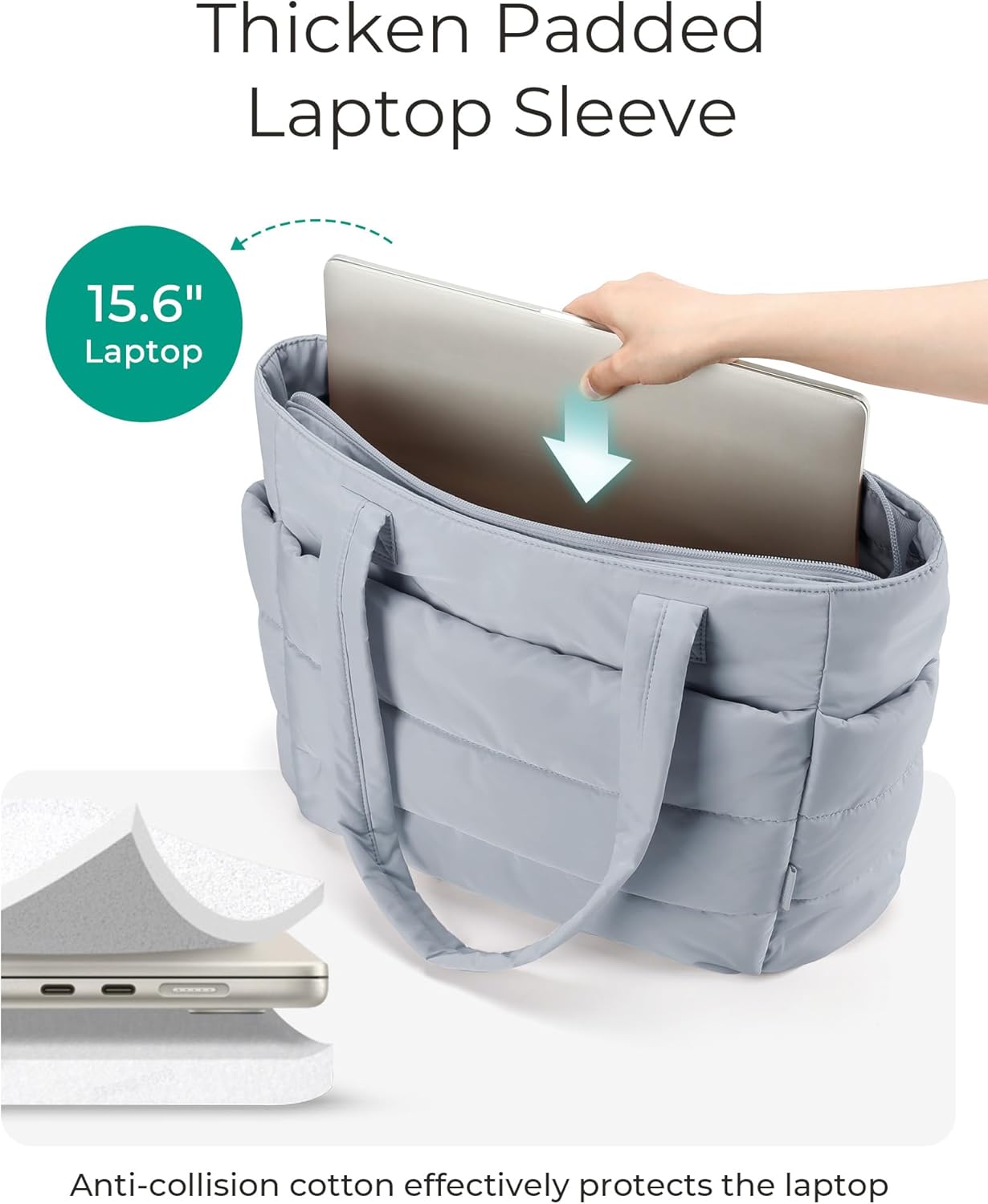 BAGSMART Tote Bag for Women, Lightweight Puffy Tote Bag with Compartments Shoulder Bag Handbag for Travel, Work, Gym,