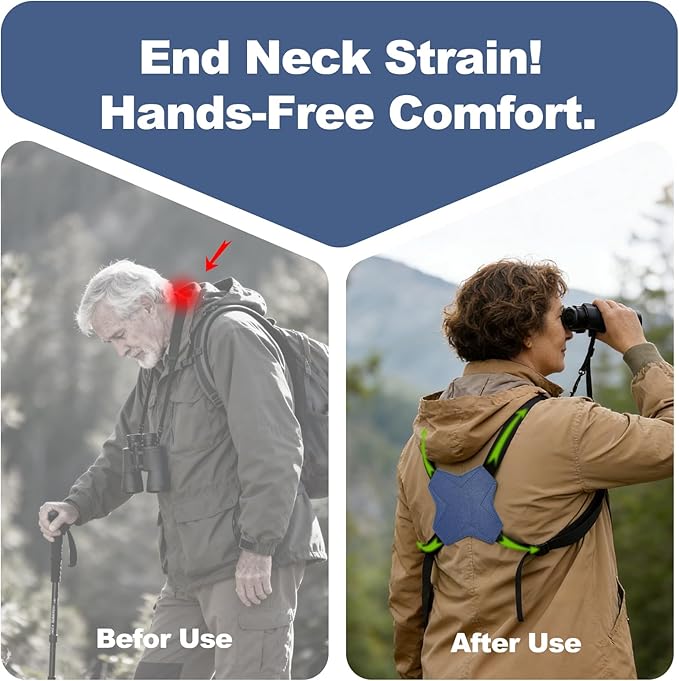 Binocular Harness Strap, Adjustable X-Shaped for Hunting, Hiking & Birding, Bino Harness Fits for Carrying Binocular, Cameras, and More