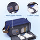 WANDF Toiletry Bag for Men Travel Toiletry Organizer Canvas and Leather Dopp Kit Water-Resistant Shaving Bag for Travel Accessories (Blue, Large) - Roamly
