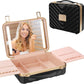 Kalolary Travel Makeup Train Cases with Lighted Mirror 3 Color Setting, Makeup Bag Cosmetic Case Organizer Adjustable Brightness Portable Makeup Storage Box For Makeup Brushes Accessories Tools,Black