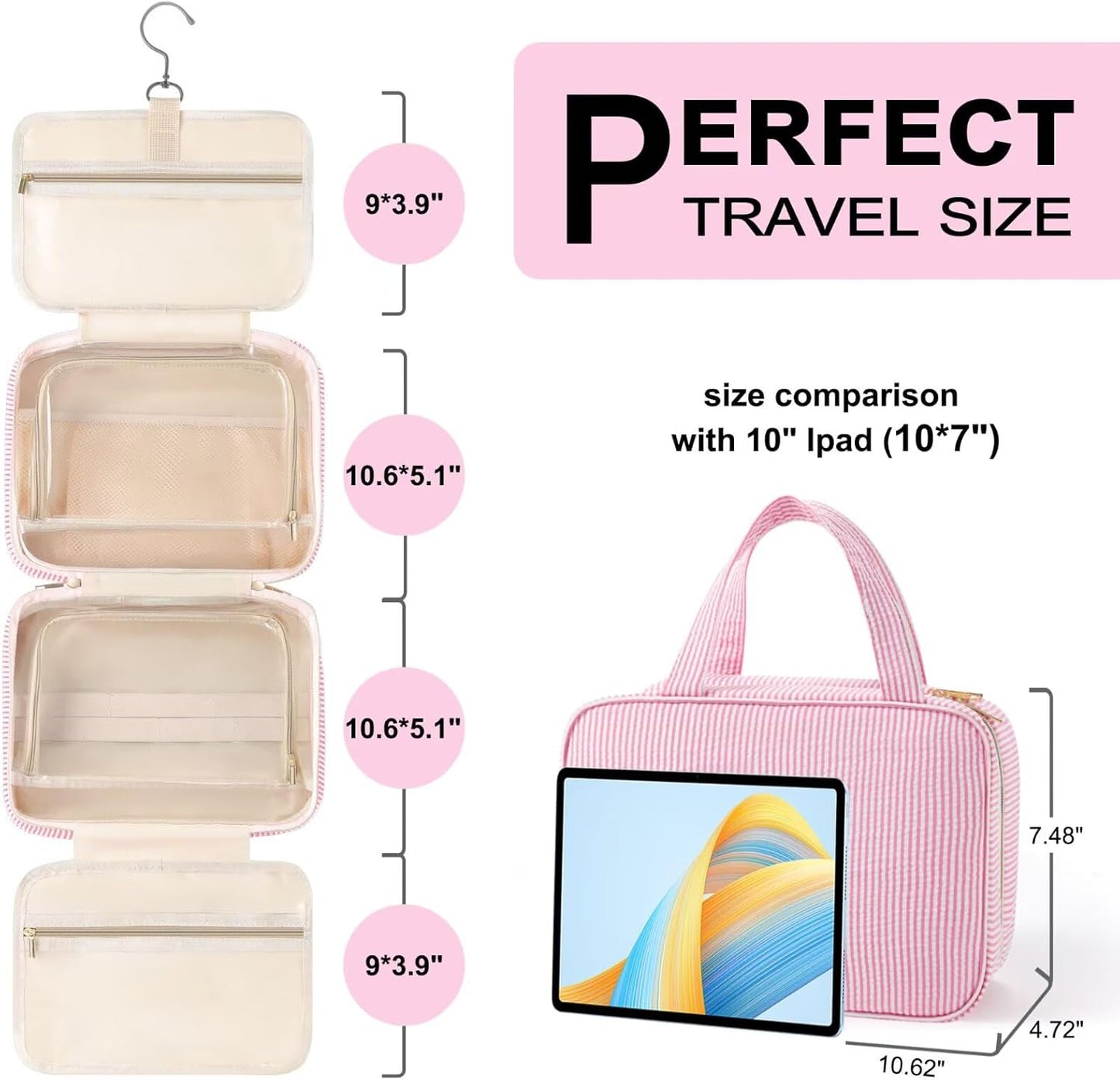 TOPEAST Travel Toiletry Bag for Women - Hanging Toiletry Bag, Personalized Initial Toiletry Bags for Traveling Women, Portable Travel Toiletry Bag for Toiletries, Cosmetics - Letter H,Pink - Roamly