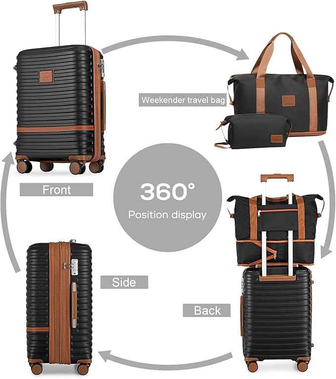Joyway Expandable Luggage Sets 2 Piece Carry on and Check,Hardside Suitcase with Spinner Wheels and TSA Lock (Black,13/20/24)