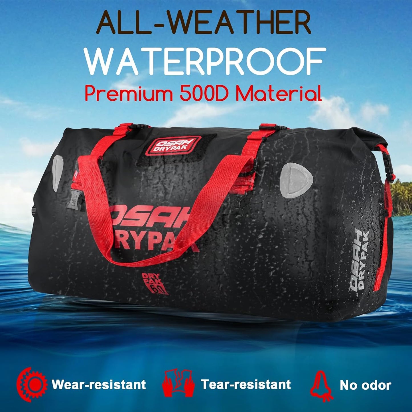 Waterproof Duffel Bag - Motorcycle Dry Bag Tail Bag with Large Storage Space, Waterproof Luggage Duffle Bags with Outer Mesh Zipper Pocket for Camping, Kayaking, Fishing & Traveling - Roamly