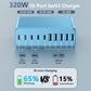 320W USB C Charger Block, 10-Port USB C Charging Station GaN III PD 65W PC Laptop Fast Charger Adapter for MacBook Pro/Air, DELL, iPad, iPhone, Samsung Galaxy (Light Blue)