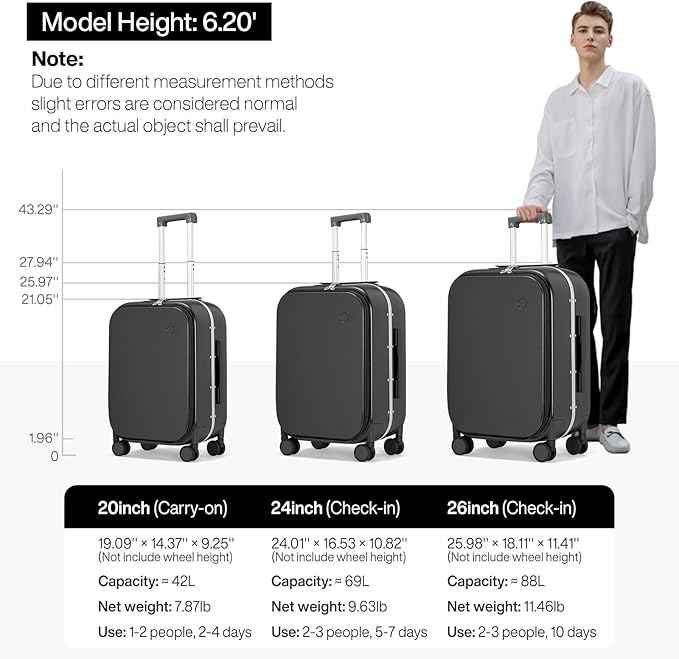 mixi 24 Inch Carry On Luggage 22x14x9 Airline Approved PC Hard Shell Suitcase Top Opening Aluminum Frame Travel Suitcases with Wheels, Blcak