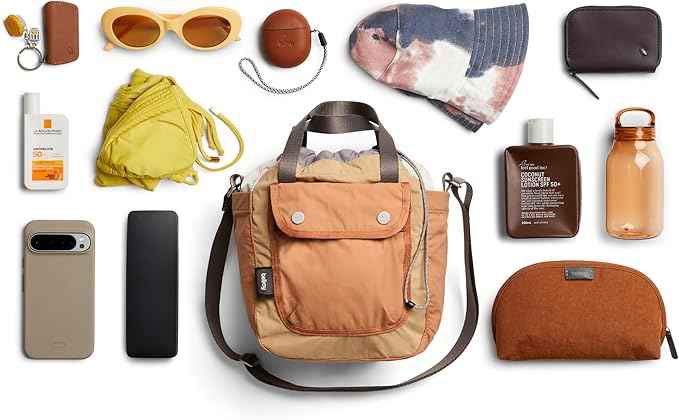 Bellroy Cinch Bucket Bag (compact 9 liter lightweight crossbody bag with external organization, internal zip pocket, adjustable shoulder strap, and adapts to be carried three ways) - SandDune