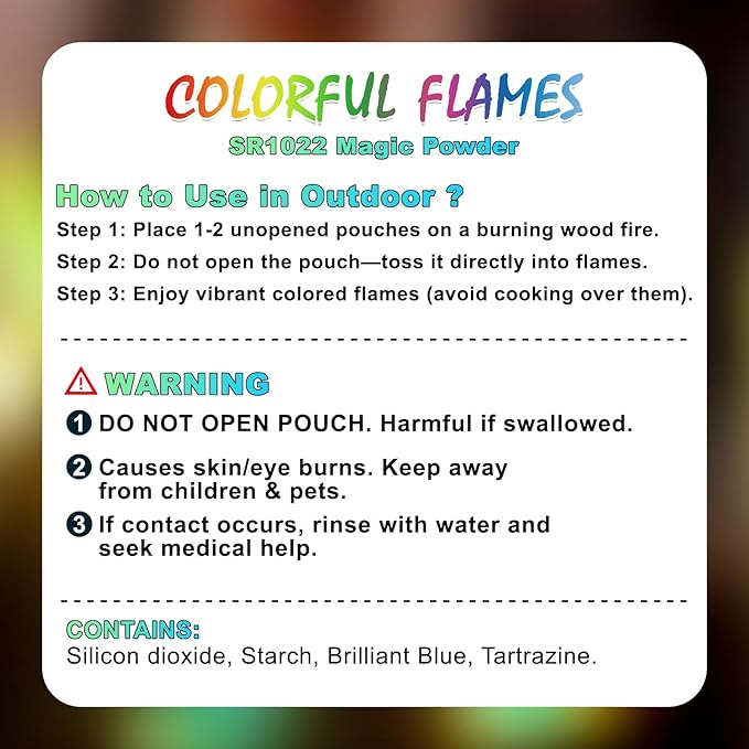 Navona 12Pack Fire Color Changing Packets，Magic Color Fire Packets for Outdoor Campfires, Fire Pits, Fireplaces, Long-Lasting Colorful Flames, Safe Camping Essentials