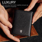 Jenoss Smart AirTag Wallet for Men: Full Grain Leather, Handcrafted, Silver Pop Up Case,Slim, RFID Blocking Credit Card Holder Compact, 12 Slot Organizers ID Cash Apple Air Tag Tracker (Black&Brown)