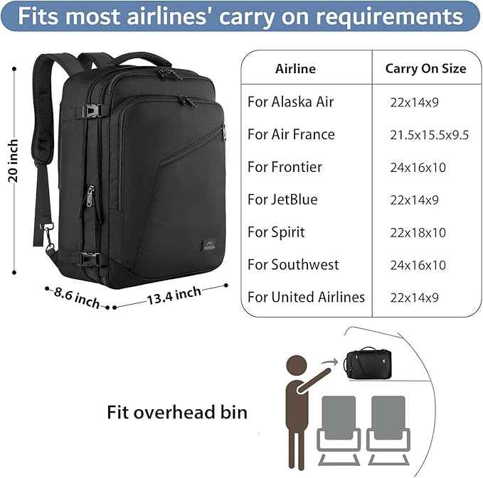 MATEIN 45L Travel Backpack, Large Carry on Backpack for Men Women, Water Resistant Lightweight Expandable Daypack, Business Weekender Backpacks, Gifts for People who Travel, Black