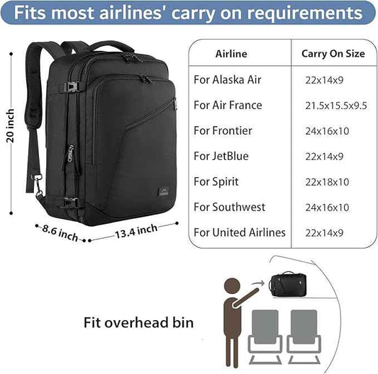MATEIN 45L Travel Backpack, Large Carry on Backpack for Men Women, Water Resistant Lightweight Expandable Daypack, Business Weekender Backpacks, Gifts for People who Travel, Black