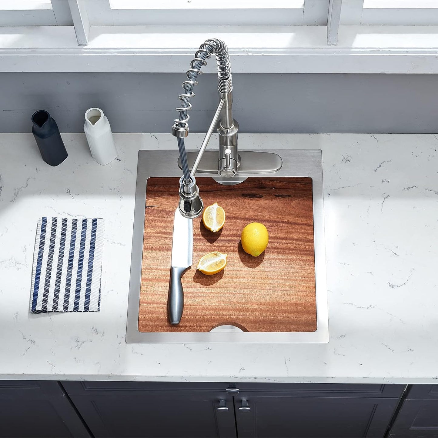 Kitchen Sink, 17 x 19 Inch Drop-in Bar Sink Stainless Steel Topmount Kitchen Sink Single Bowl Workstation Sink with Cutting Board