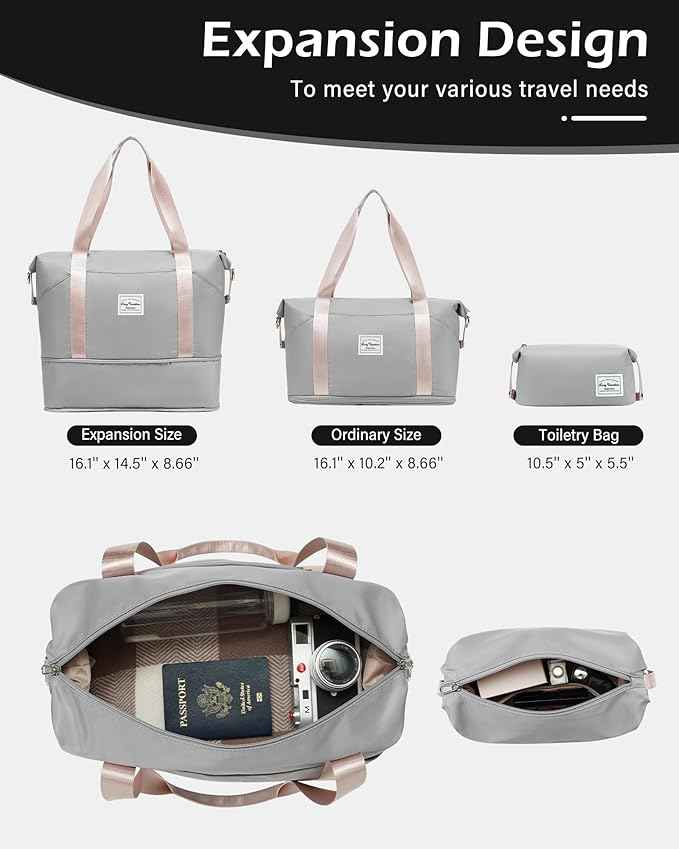 LONG VACATION 6 Piece Luggage Set Carry on Suitcase with ABS+PC hardshell, Spinner Wheels & YKK Zipper TSA Lock (GREY-PINK, 6 piece set)