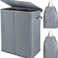 Voova 154L Double Laundry Hamper with Lid and 2 Removable Laundry Bags, Large Collapsible 2 Dividers Dirty Clothes Basket with Handles for Laundry Room, Bedroom, Bathroom, College Dorm, Grey