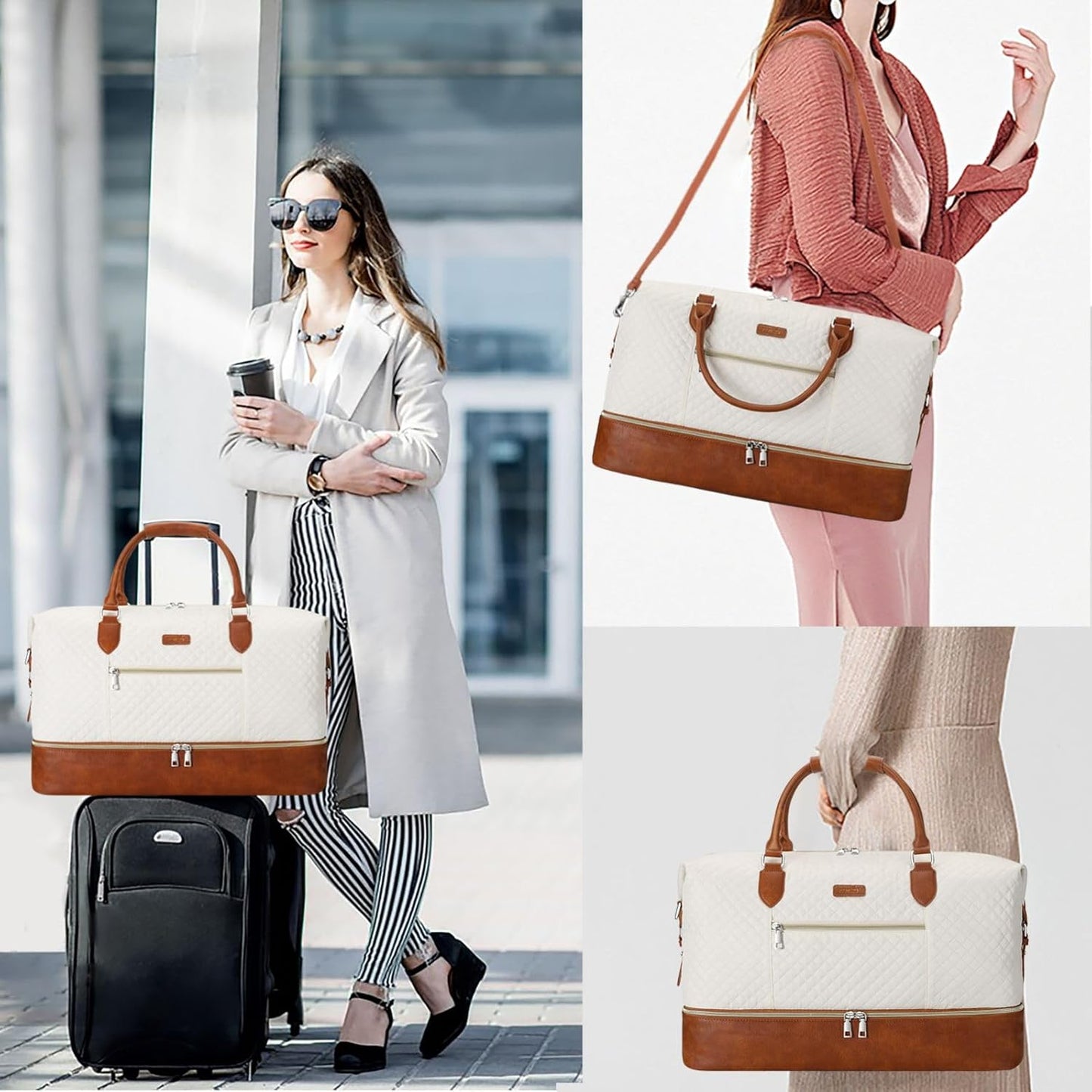Weekender Bag for Women, Travel Duffel Bag Carry On Overnight Bag with Shoe Compartment Large Nylon Travel Weekend Tote Bag - Roamly