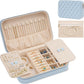 Lolalet Travel Jewelry Case for Women, Travel Jewelry Organizer Box with Mirror & Clear Storage Bag, Small Portable Traveling Earring Necklace Bracelet Ring Case, Bridesmaid Gifts -Medium, Blue