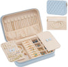 Lolalet Travel Jewelry Case for Women, Travel Jewelry Organizer Box with Mirror & Clear Storage Bag, Small Portable Traveling Earring Necklace Bracelet Ring Case, Bridesmaid Gifts -Medium, Blue