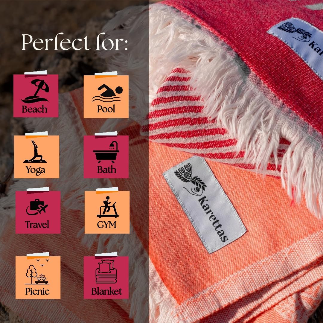 Turkish Beach Towel - 100% Organic Cotton - Soft, Quick-Dry, Sand Proof, Prewashed - Lightweight & Oversized for Beach, Pool, Yoga, Bath, Travel, Gym, Throw - Merlot (Red)
