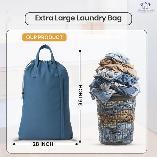 LFH Home Cotton Canvas Large Laundry Bag with Handle, Heavy Duty Drawstring Closure Washable Laundry Bags, School Travel, Home, Hotel, College Dorm, Organizer Sack, Toys Clothes 28x36-Sky Blue