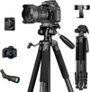 JOILCAN 75" Camera Tripod, Tripod for Camera Cell Phone, Aluminum Heavy Duty Tripods Stand, Tall Travel Tripods with Carry Bag Compatible with iPhone Canon Nikon DSLR Camera Laser Projector