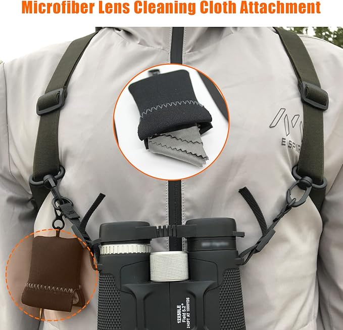GAIARENA Binocular Harness - Adjustable Binocular Strap for Hunting, Hiking & Birding - Includes Lens Cleaning Cloth - Camo