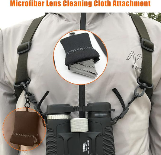 GAIARENA Binocular Harness - Adjustable Binocular Strap for Hunting, Hiking & Birding - Includes Lens Cleaning Cloth - Camo
