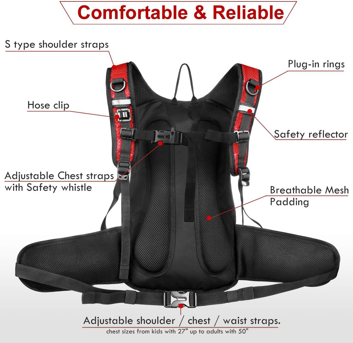 Insulated Hydration Backpack Pack with 3L BPA Free Leak Proof Water Bladder, Large Storage Lightweight Hiking Daypack with Waist Pouches & Cooler Layer, for Running, Biking, Camping, Festival - Roamly