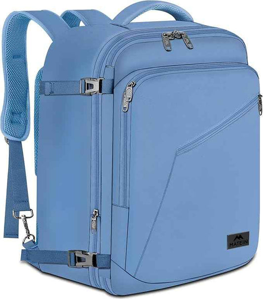 MATEIN Big Backpack for Travel, Carry on Backpack for Airlines with Hide Away Shoulder Straps, Large Hiking Daypack with 2 Handles, Gifts for Traveler Women, Light Blue