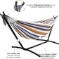SZHLUX Double Hammock with Stand Included 450lb Capacity Steel Stand, Premium Carry Bag Included and Two Anti Roll Balance Beam, Portable Hammock with Stand for Backyard, Camping,Garden Brown Stripes